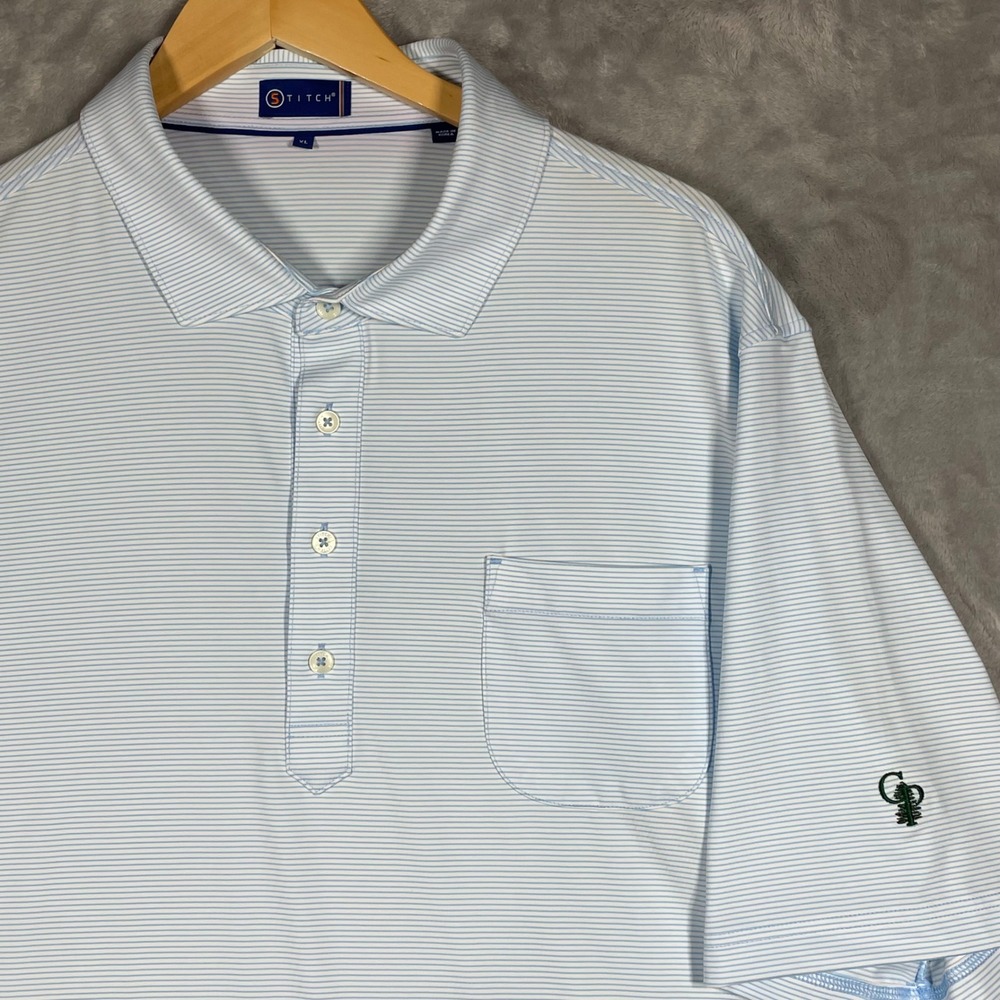 Stitch Golf Mens XL Blue White Striped Performance Polo Shirt CP Tree Logo 4301